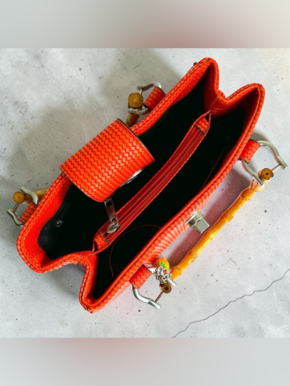 Sourpuss Orange Woven Tiki Handbag - Retro Rockabilly Pineapple - Picture 7 of 14